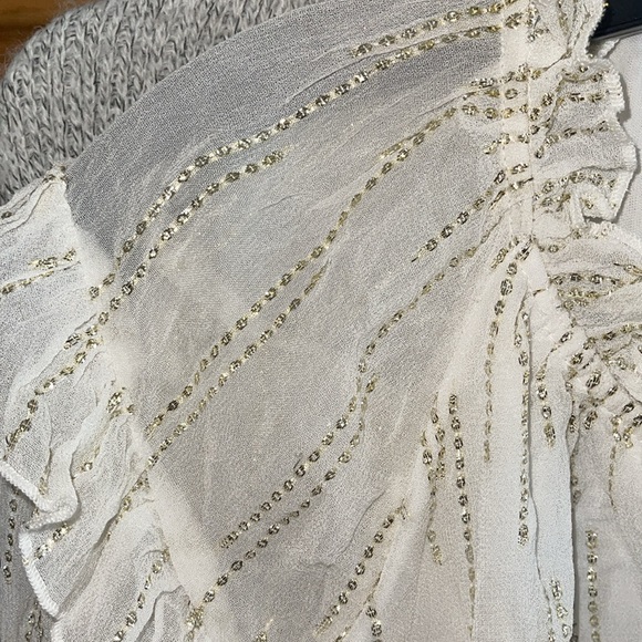Calligraphie XL Sheer Blouse Women Top White Gold - Picture 7 of 12